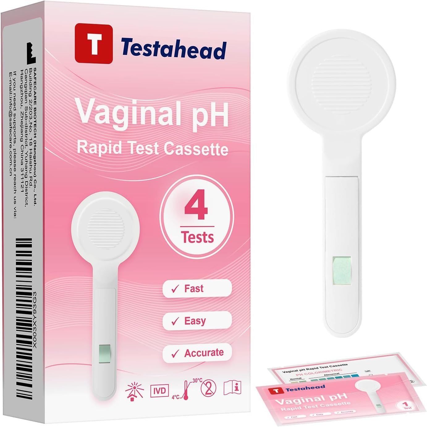 Vaginal pH Test Strips, Feminine Health Vaginal pH Test Strips Kits for Bacterial Vaginitis, Trichomonas Vaginitis, Individual Aluminum Foil Wrapped (4-Packs)- Genuine Sole Seller (haohui-bio)