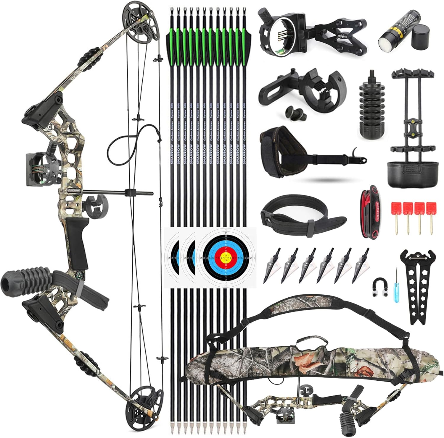 SHARROW Archery Compound Bow and Arrow Set 20-70 LBS Adjustable Hunting Compound Bow Kit for Adults Beginner Outdoor Shooting Target Practice LH/RH