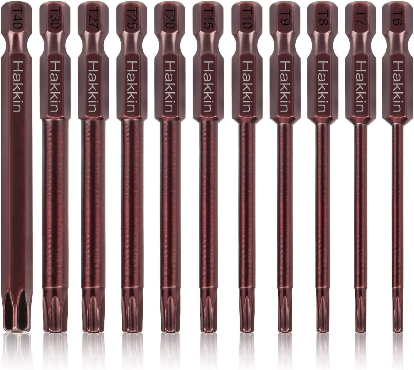 Hakkin Torx Bit Set 11Pcs 75mm Tamper Proof Torx Security Bits Premium S2 Steel Redness Treatment Magnetic Screwdriver Bits 1/4” Hex Shank for Power Hand Tools T6 T7 T8 T9 T10 T15 T20 T25 T27 T30 T40