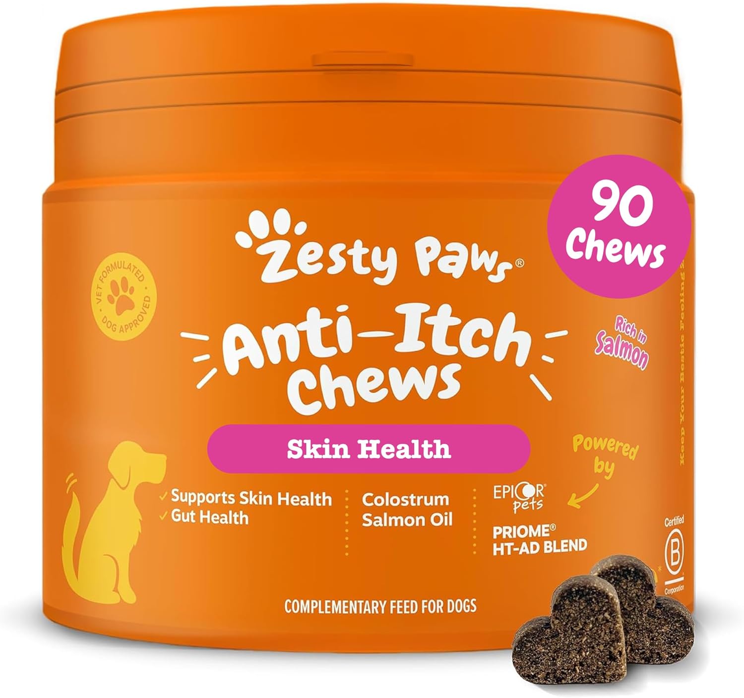 Zesty Paws Anti-Itch Chews For Dogs | Skin and Gut Health Support | Suitable for Itching and Sensitive Skin | For Dogs who Scratch, Itch & Lick | Itchy Dog | Rich in Salmon Oil & Omega 3 | 90 Pcs