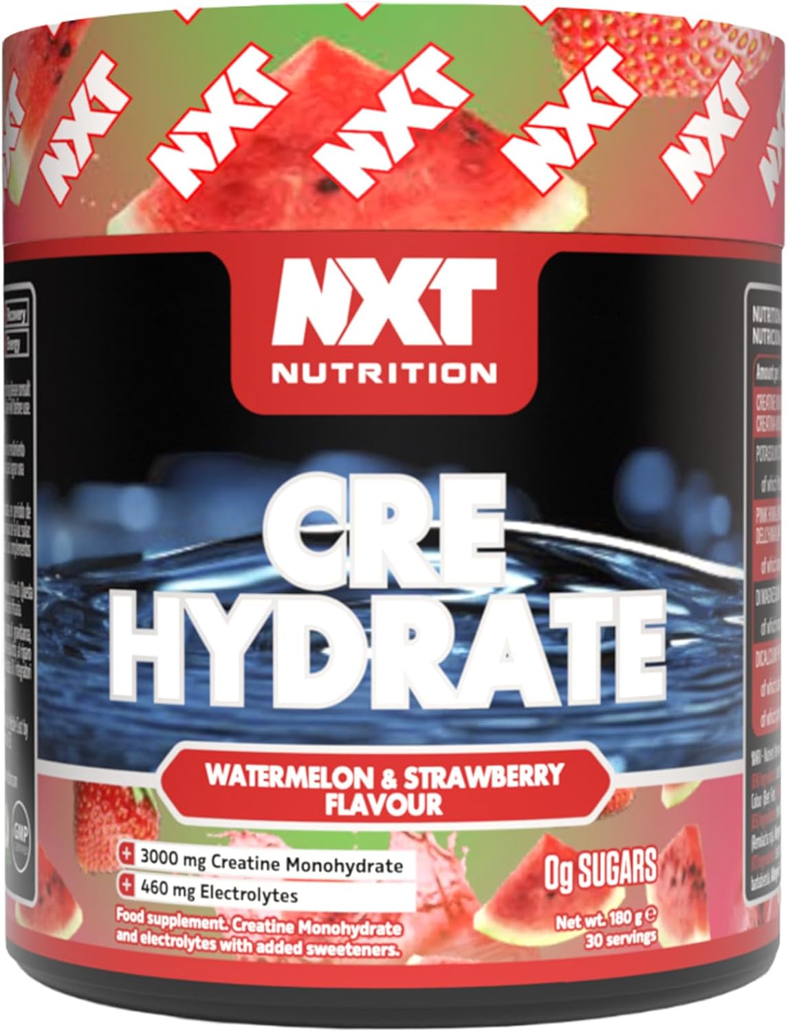 NXT Nutrition Creatine Powder and Electrolyte Mix, 100% Pure Creatine Monohydrate Powder for Strength and Power with Hydrating Electrolytes (180g, Watermelon and Strawberry)