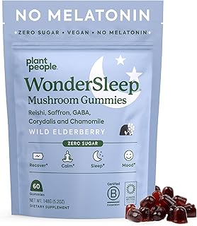 Plant People WonderSleep Mushroom Gummies Supplement for Sleep and Relaxation with Reishi Super Mushrooms, Wild Elderberry Flavor, No Sugar (60 Count)