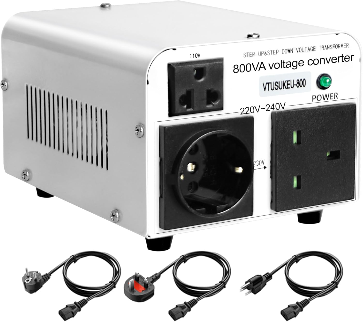 Yinleader Step Up/Down Voltage Converter Transformer Convert 110V/120V to 220V/240V or from 220V/240V to 110V/120V 800W with US/UK/EU Power Cords