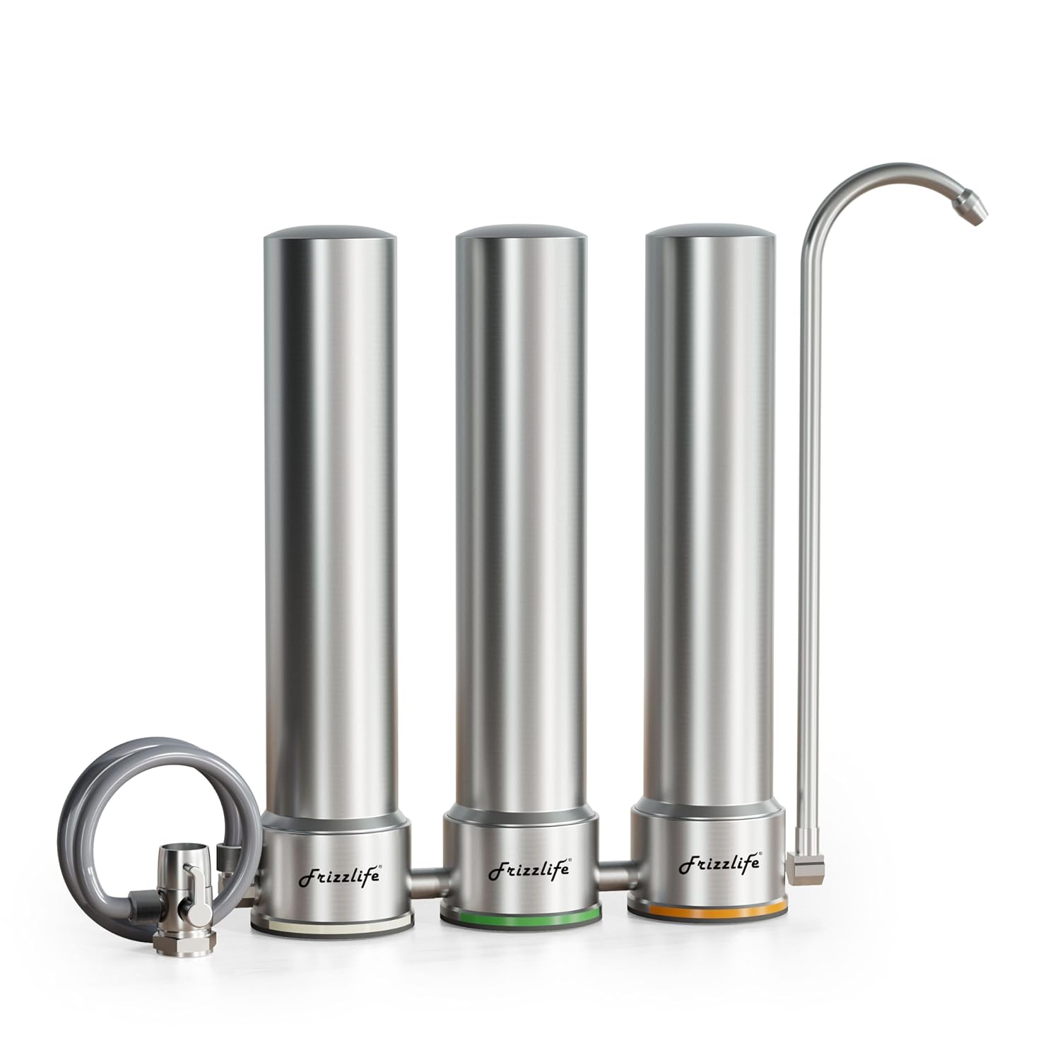 Frizzlife TS99-S Countertop Water Filter System, 9-Stage Stainless Steel Faucet Water Filtration, 0.5 Micron NSF Certified Elements Reduces 99.99% Lead, Chlorine, Heavy Metals, Scale and Limes