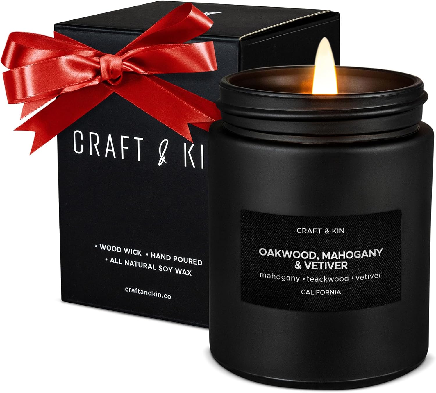 Premium Oakwood, Mahogany & Vetiver Scented Candles | Fall Scented Candles for Home | Soy Candles | Holiday Candles | Wood Wicked Candles | Long Lasting Candles with 45 Hour Burn Time- 7.6oz