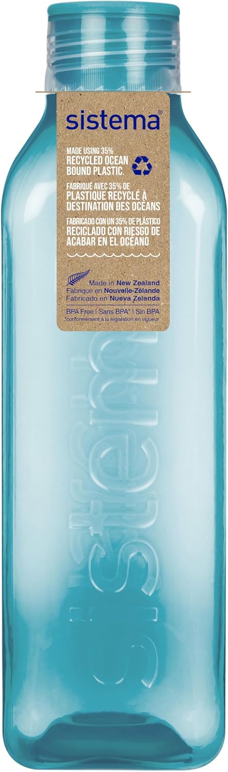 Sistema Square Water Bottle | 1L | Leakproof Kids Water Bottles | Teal Stone | 1 Count