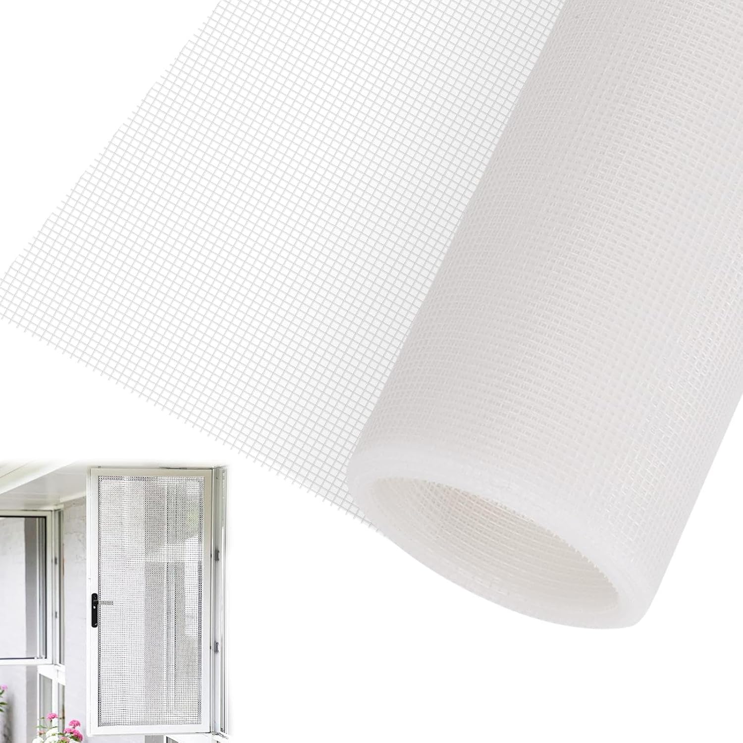 Fly Screens for Windows - 250cm x 120cm Window Fly Screen Mesh with 1.6mm Fine Holes for Windows and Doors, Breathable & Reusable Window Netting for Insects, Flies, Mosquitoes, Bugs, White