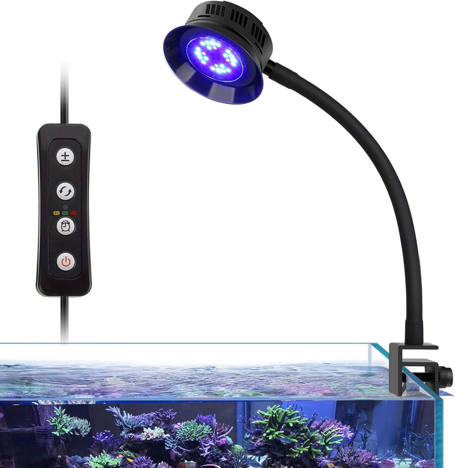hygger Clip On Saltwater Aquarium Light,30W Reef Aquarium Led Lighting,Full Spectrum Marine Aquarium Light,Adjustable Brightness Fish Tank Light with 3 Timming Settings for Coral Marine Tank