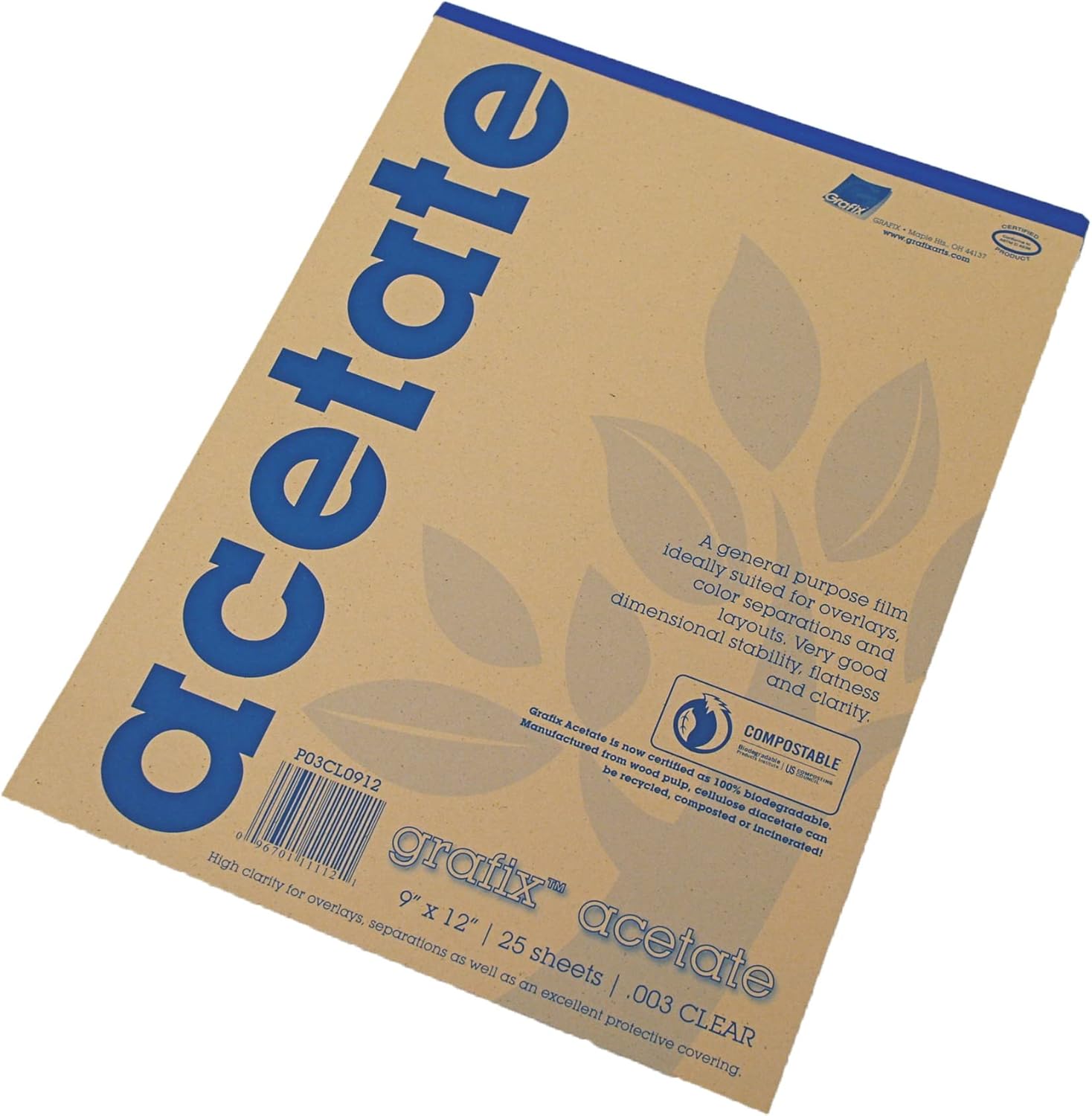Grafix Acetate Pad, 9 X 12 in, Clear, 25 Sheets/Pad