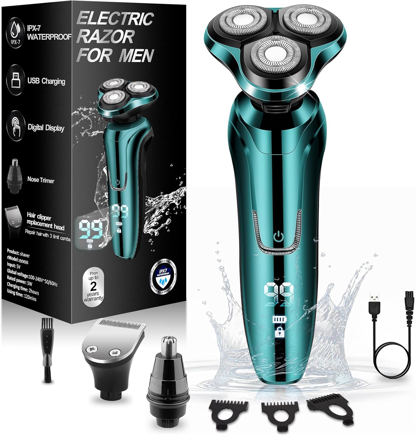 Electric Razor for Men,Men’s Shavers Rotary,LED Display 100% Waterproof Cordless Razor, Wet/Dry Shaving,Electric Shaver for Men Includes Nose Hair Trimmer Beard Trimmer Travel Shaver
