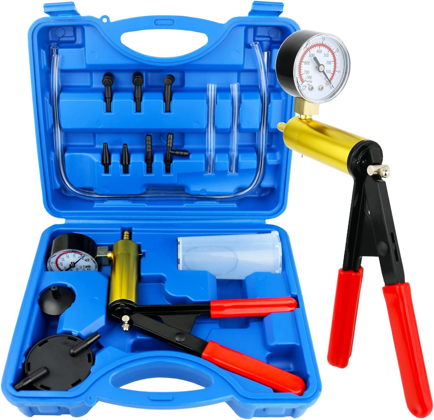 Awsuc Brake Bleeding Kit Vacuum Pump Pressure Tester Gauge Set, Brake Bleeder Kit Hand Held Pressure Vacuum Pump Tester, Manual Brake Clutch System Fluid Bleed Kit One Man for Car Motorcycle Motorbike