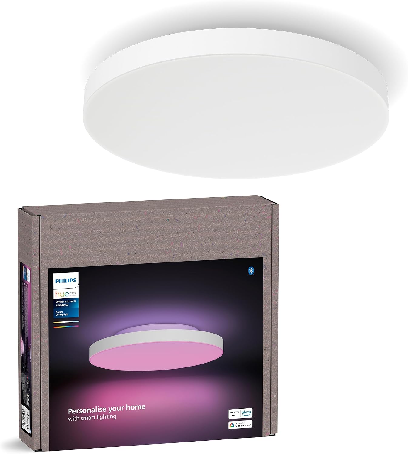 Philips Hue Datura Smart Ceiling Panel (Large Round 57.4 x 57.4 cm) White & Color Ceiling Light, Bluetooth Compatible Smart Lighting, Voice Control with Alexa, Apple Home & Google Assistant