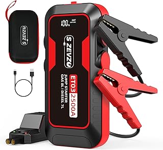 ET03 Car Jump Starter 2500A Jump Starter Battery Pack for Up to 8.0L Gas and 7.0L Diesel Engines, 74Wh Portable 12V Jump Box with USB Ports, LCD Display, Storage Case, and LED Light