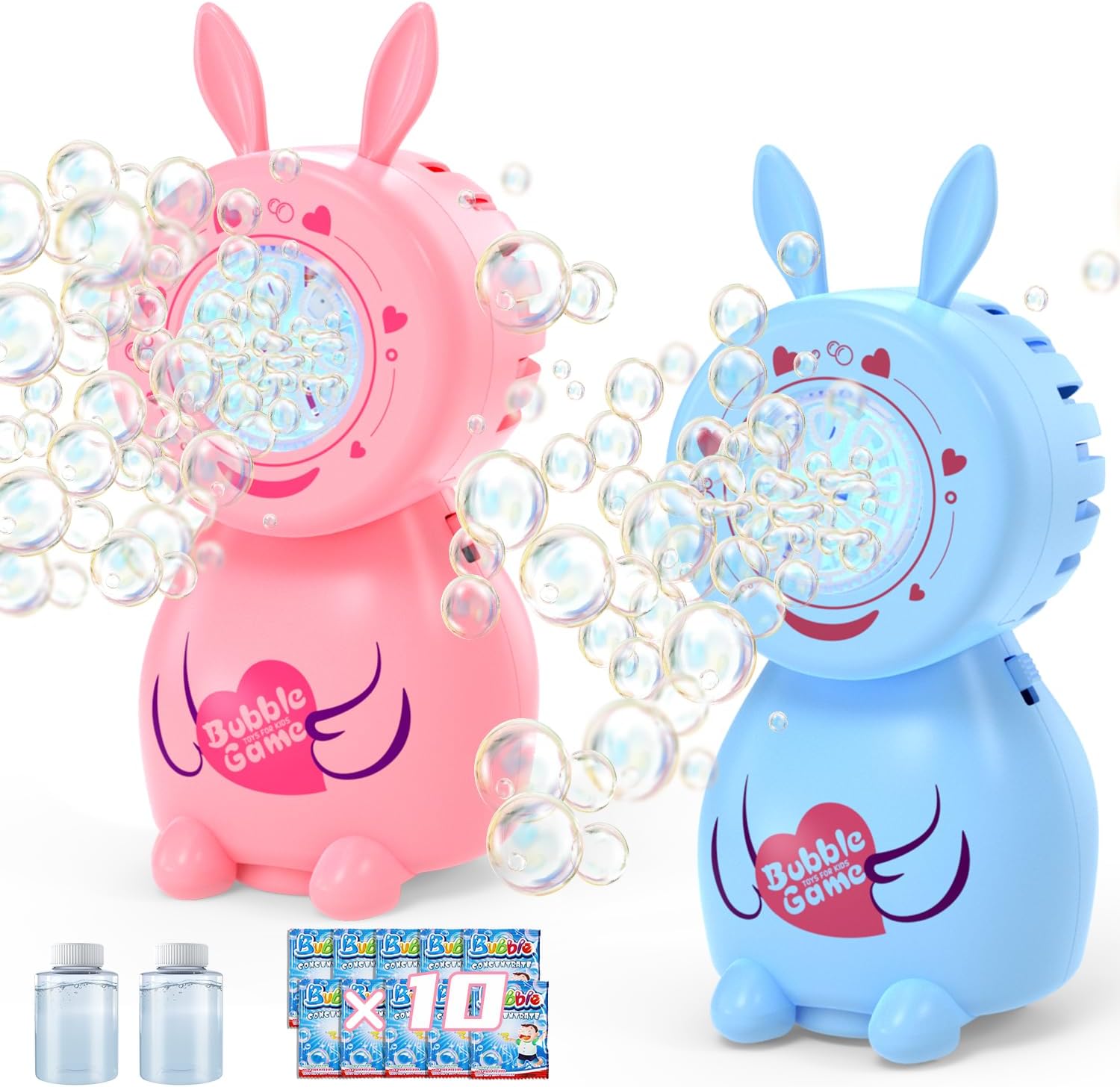 EagleStone Bubble Machine 2 Packs, Automatic Bunny Bubbles Blower for Kids, Toddler，Bubble Blaster Toys with LED Light,Solutions - Gifts for Boys, Girls, Outdoor, Birthday, Party
