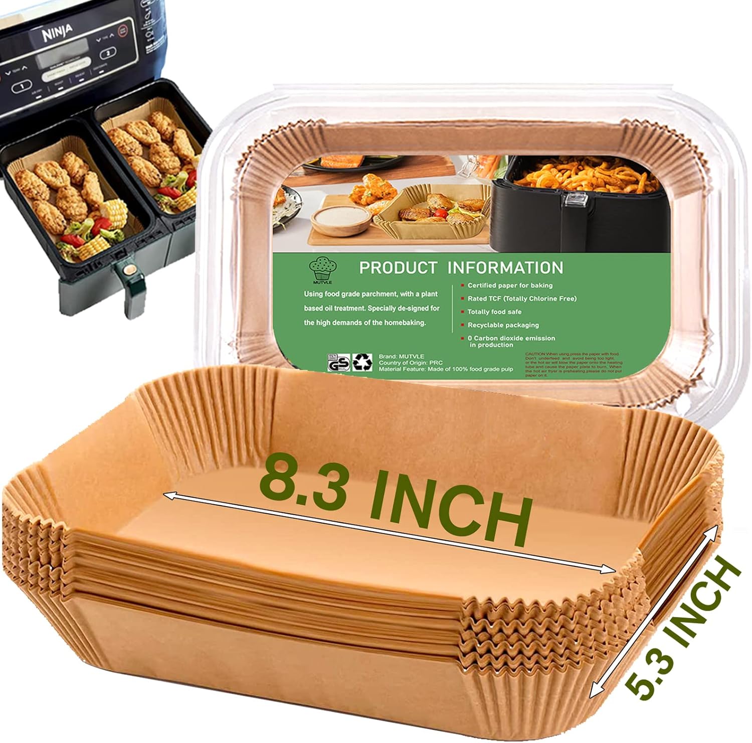 Air Fryer Disposable Paper Liner Rectangular for Dual Basket Air Fryer, 100Pcs Rectangle Air Fryer Parchment Paper Liner for Ninja 2-Basket, Instant Pot Vortex Plus, PowerXL Vortex, DualZone Air Fryer