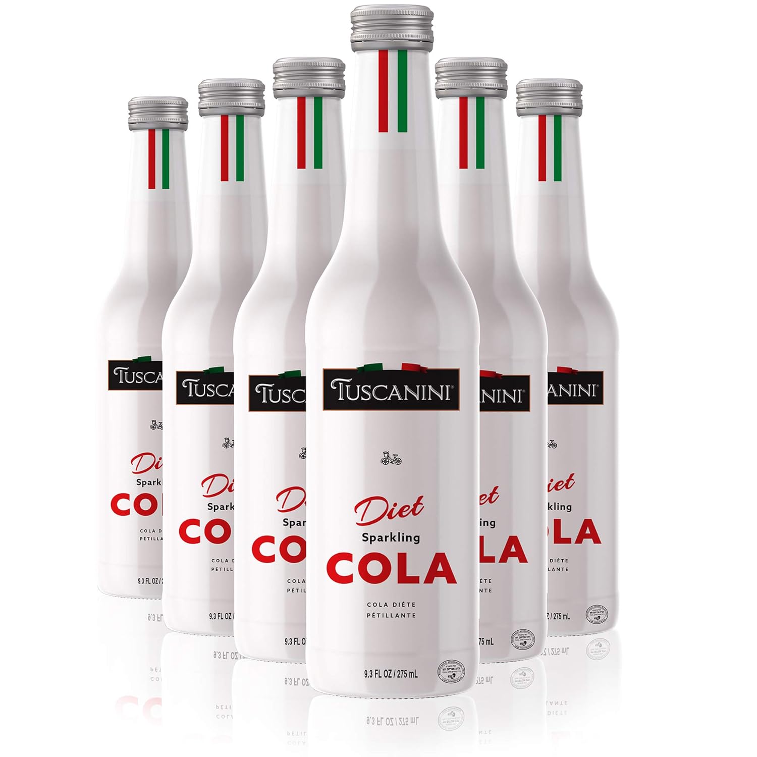 Tuscanini Italian Diet Cola Soda 9.3oz (6 Pack) Naturally Caffeine Free, Aspartame Free, Elegant Glass Bottle, Great Tasting, No Preservatives