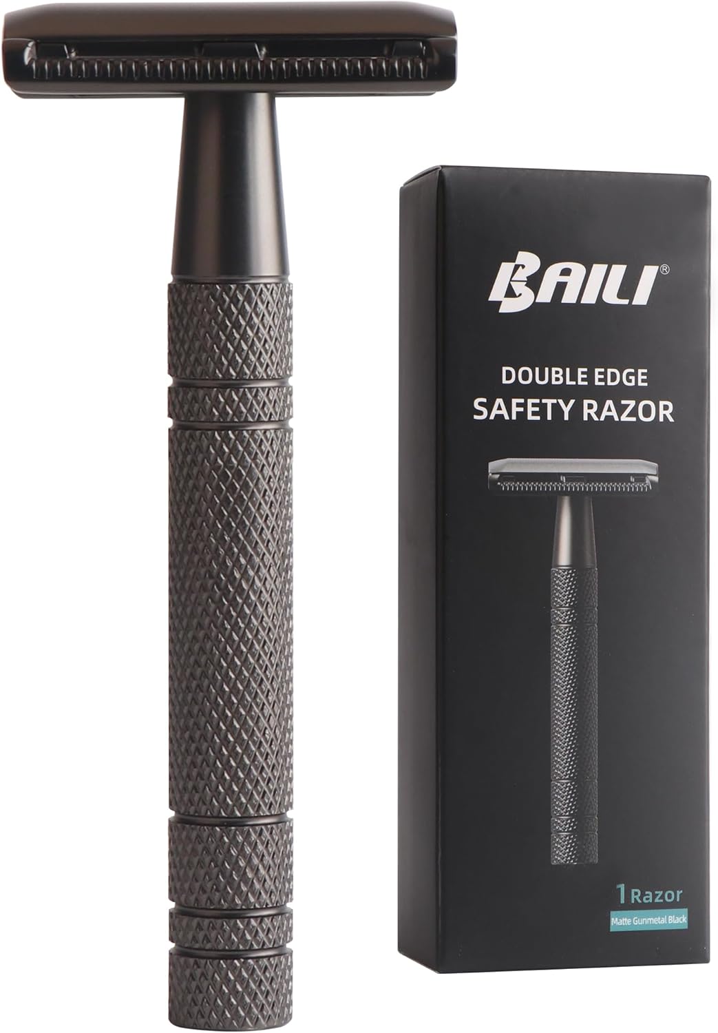 BAILI Double Edge Safety Razor Reusable Stainless Wet Shaving for Men Women Beard Bikini Armpit Leg Hair Removal Matte Black BDB2D