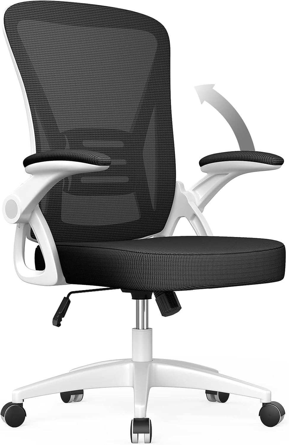 naspaluro Office Chair Ergonomic Desk with 90° Flip-up Armrest Lumbar Support, Height Adjustable Chair, Executive Swivel Computer Padded Seat Cushion for Home/Office-White, 50 x 50 x 92 CM, (M021W)