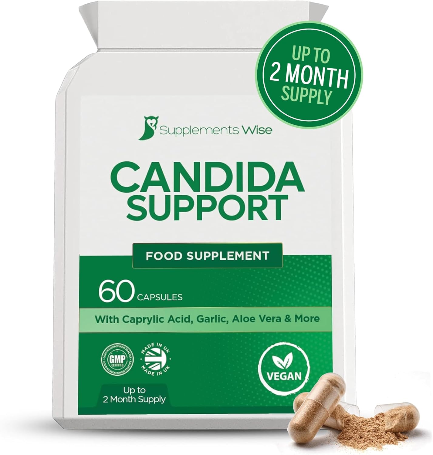 Candida Support - BV Treatment for Ladies, Candida Cleanse for Thrush and Yeast Infections, Caprylic Acid, Garlic, Gut Health & Vaginal Probiotics Supplement - Pessary, Cream Alternative - 60 Capsules