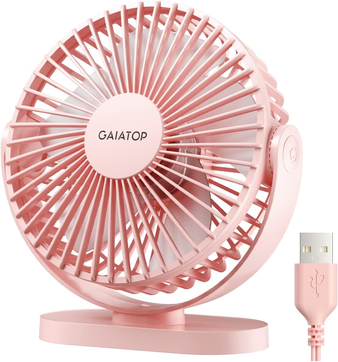 Gaiatop USB Desk Fan, 5.5 Inch Small Quiet Powerful 3 Speeds 90° Rotate, Personal Mini Portable Desktop Table Fans, Cooling for Home Office Car Travel Indoor Outdoor Pink