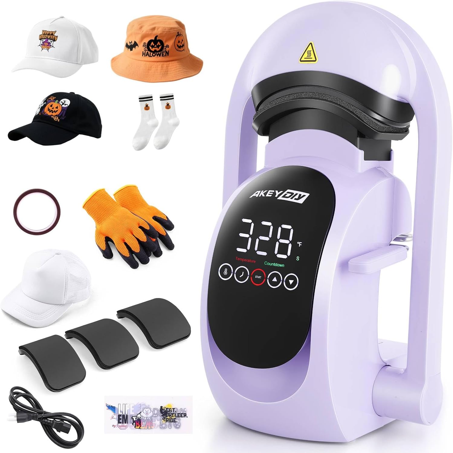 AKEYDIY 3-in-1 Auto Cap Heat Press Machine, Hat Heat Press with 3pcs Replaceable Heating Pads, Automatic Release&Press Large Touchscreen Digital Control Panel, DIY Sublimation Caps T-Shirts Bags