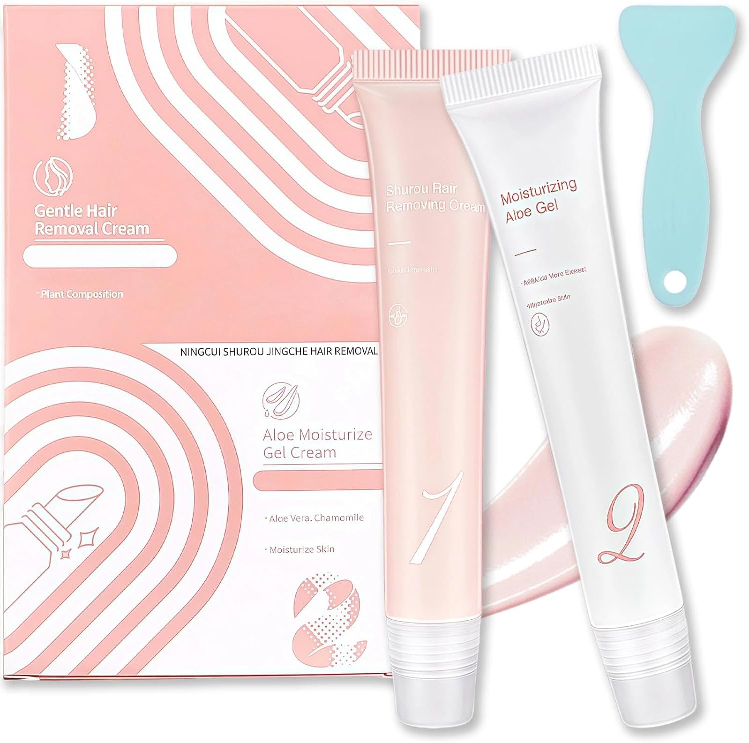 2PCS Moisturizing Hair Removal Cream, Facial Hair Remover Cream for Women – Non-stimulating Lip & Face Depilatory Kit, Gentle Soothing Formula for Delicate Skin