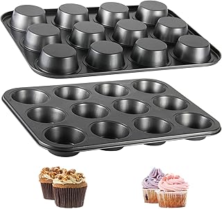 Muffin Tin, 12-Well Nonstick Cupcake Pan Set of 2, Heavy Duty Steel Muffin Pan