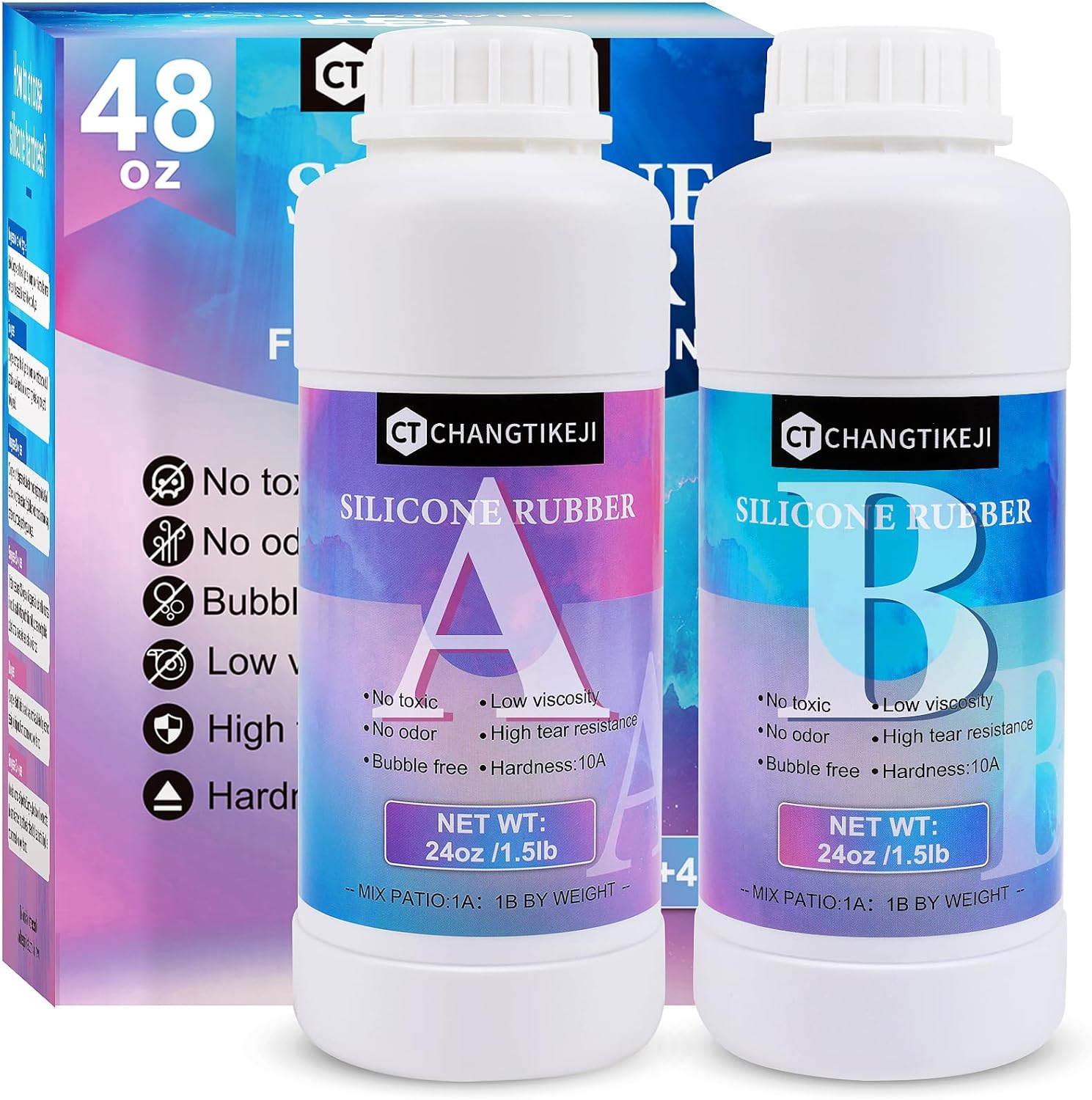 CHANGTIKEJI Silicone Mold Making Kit 48oz - 1:1 by Weight - Mold Making Silicone Rubber, Liquid Silicone Rubber with Colors Pigment, Ideal for Casting 3D Resins Molds| Silicone Molds| Food Molds