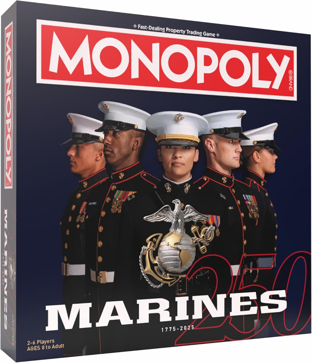Monopoly: Marines 250th Anniversary Edition, Celebrate 250 Years, Buy Bases Worldwide and Upgrade with Tents & Barracks, Play as Tokens: Combat Boots, Bulldog, & More, Officially Licensed Merchandise
