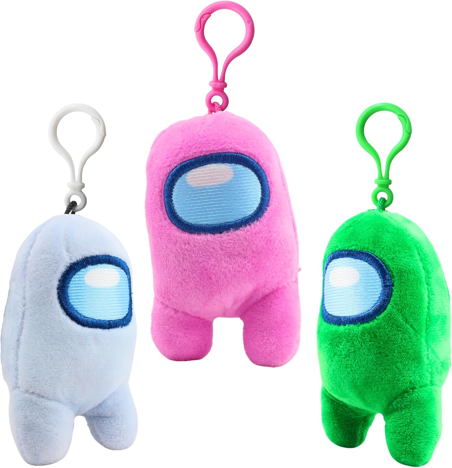 Toptoys2u Bargain Bundles Among-Us Super Soft Gift Quality 10cm Plush Toy Bag Clips - Pack of 3 White, Pink, & Green Crewmates