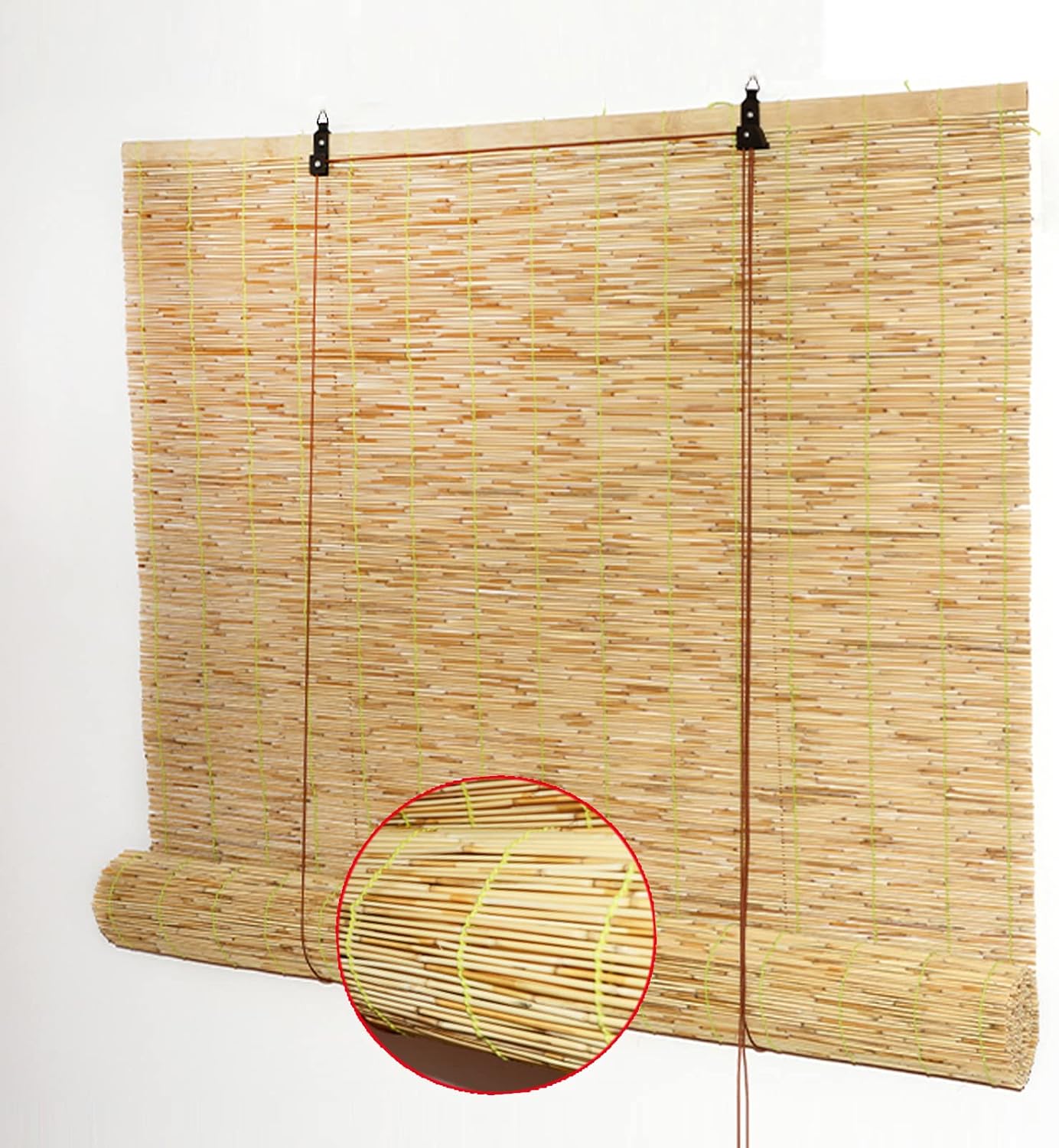 Ecological Bamboo Roll Up Window Blind,Blind Sun Shade,Dust-Proof Roll-Up Reed Shade,Bamboo Roller Blinds,UV Protection Bamboo Roller Shades,for Living Dining Room/Bedroom (W24 xH47)