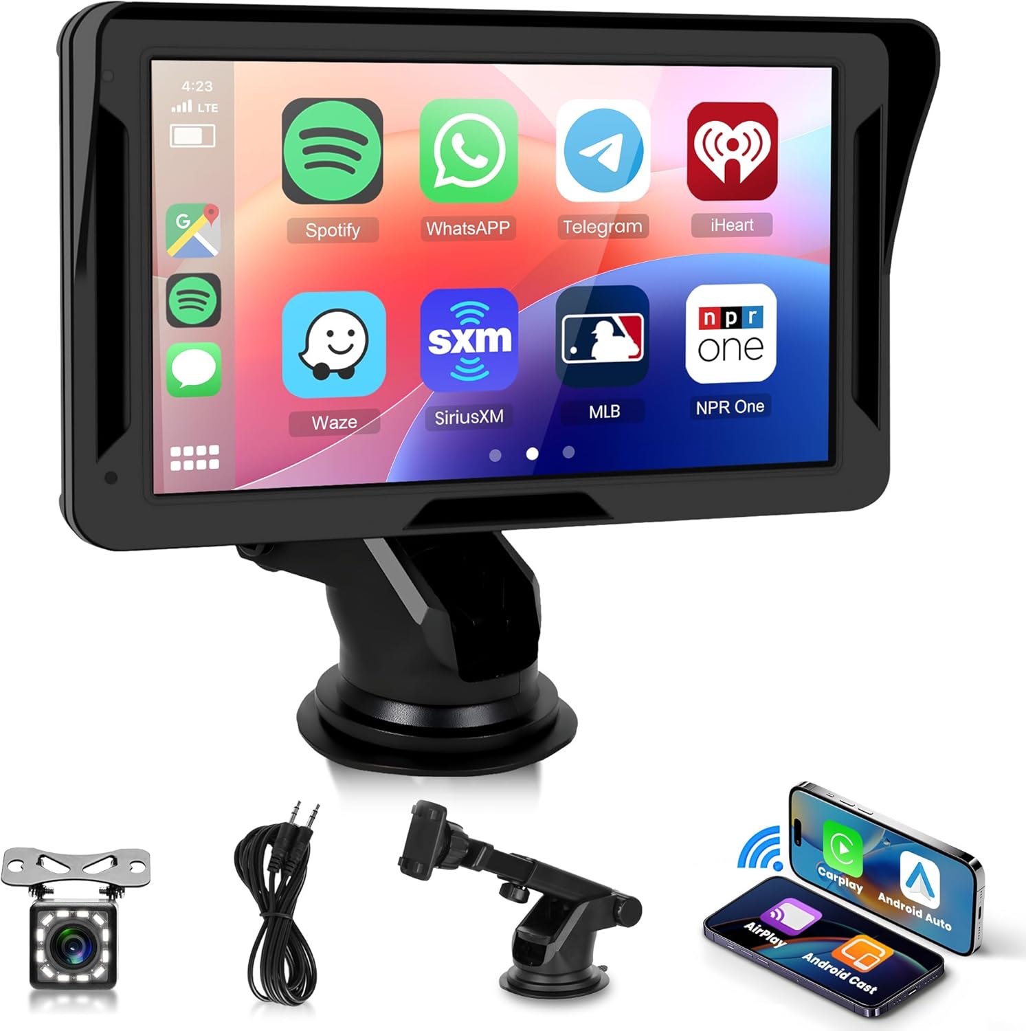 Rimoody Portable Car Stereo Wireless Carplay Android Auto, 7 Inch Touchscreen Car Radio with Bluetooth Mirrorlink FM Transmitter Voice Control, AUX,FM