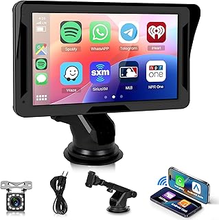 Rimoody Portable Car Stereo Wireless Carplay Android Auto, 7 Inch Touchscreen Car Radio with Bluetooth Mirrorlink FM Transmitter Voice Control, AUX,FM