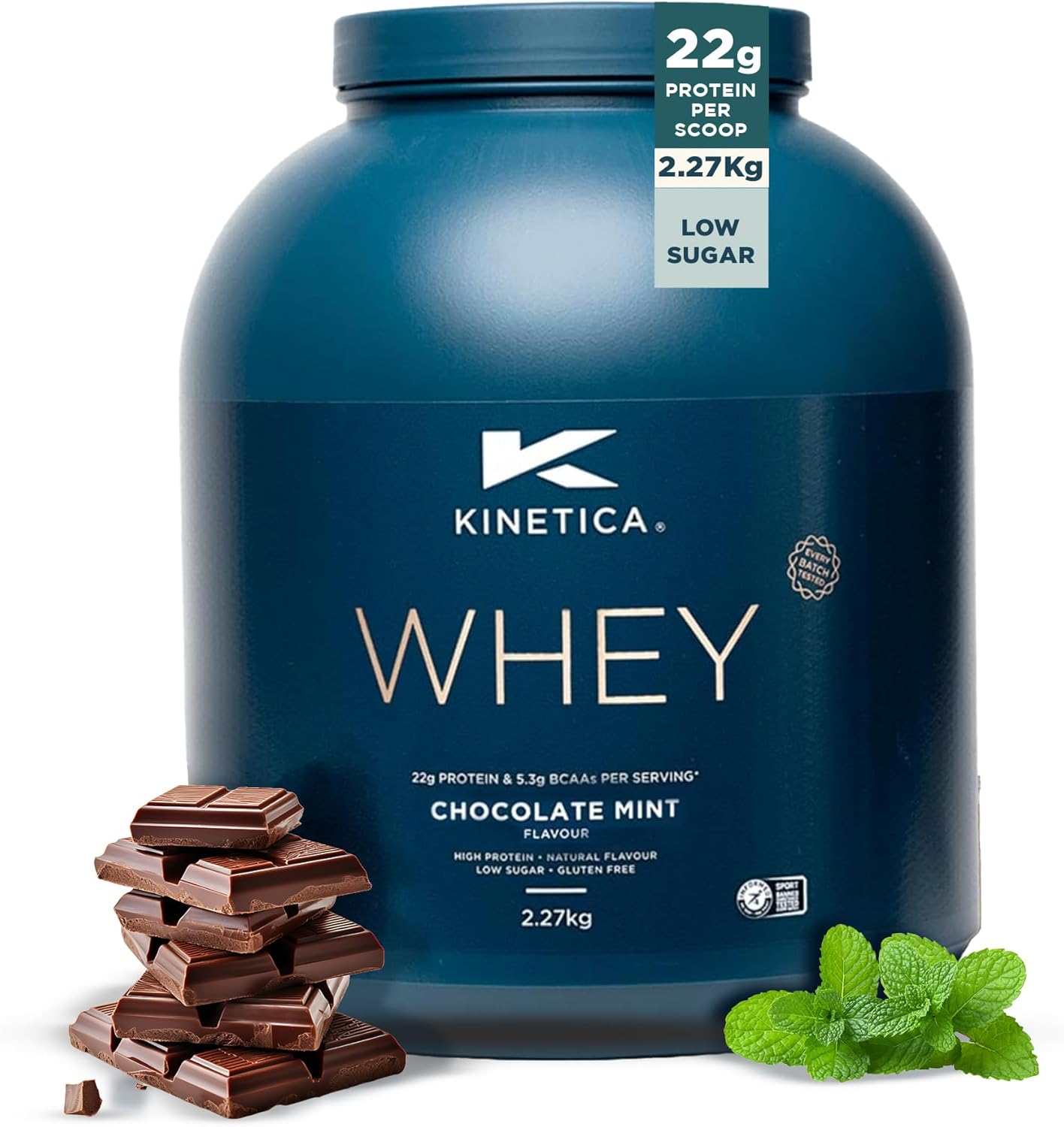 Kinetica Sports Whey Protein Powder -Chocolate Mint Flavour |22g Protein/Serve, 76 Servings/2.27Kg Pack|Gluten Free Supplement|Optimum for Muscle Growth & Recovery|Mixes Well with Water, Milk & Shakes
