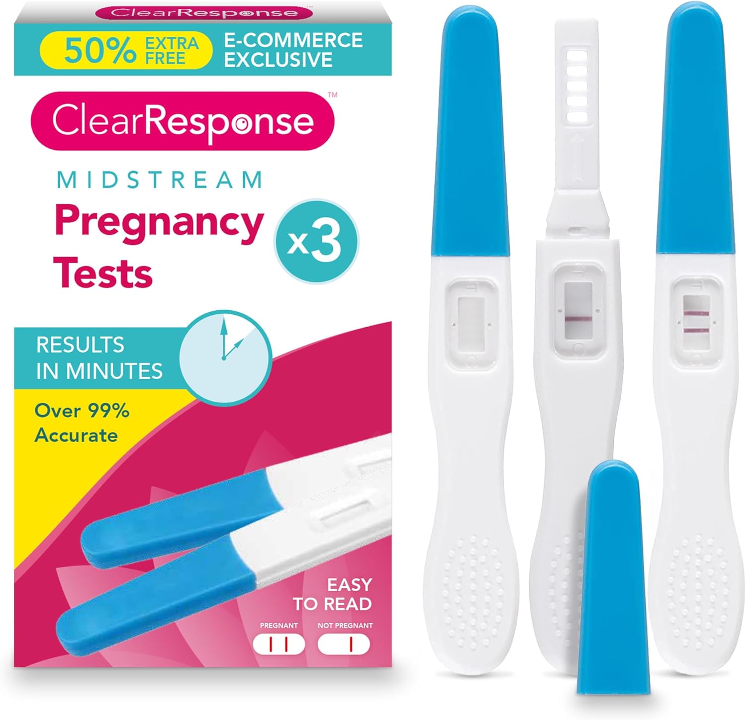 SOL 3pk Clear Response Midstream Early Pregnancy Test - 99% Accurate After First Missed Period - Easy Instructions, Foil Wrapped, Reliable Testing, Long Expiry, and Affordable Peace of Mind