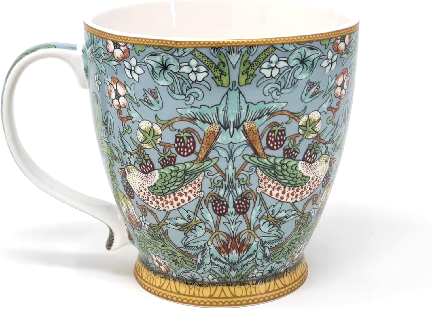 Lesser & Pavey Teal Strawberry Thief Mug for Coffee and Tea | Stylish Fine China Ceramic Mug with Large Handle | Ideal Birthday Gift for Women and Men | Ideal for Tea and Coffee Lovers