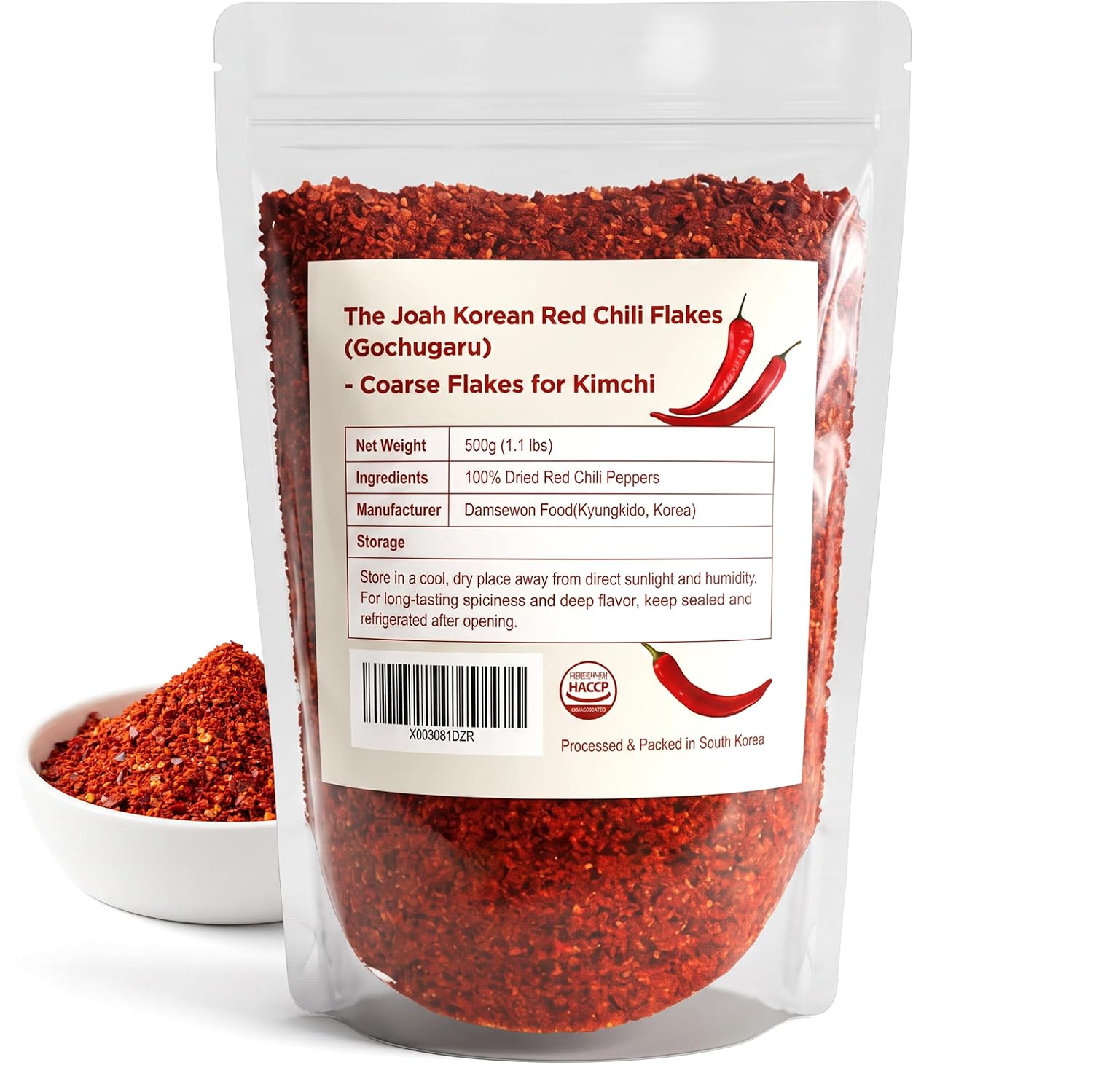 Korean Red Chili Flakes (Gochugaru) 500g(1.1lb) - Authentic Spice for Kimchi, Soups & Korean Cooking (Midium(1.1 lb), Coarse Flakes)