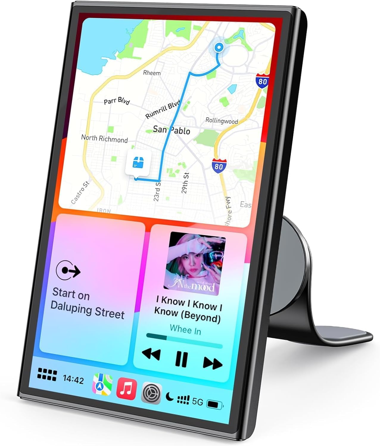 7" Wireless Apple Carplay Screen for Car & Android Auto, Portable Car Stereo with Magnetic Mount, Supports Landscape & Portrait, OTA/GPS/Mirror Link/Voice Control/Bluetooth/AUX/FM/WiFi