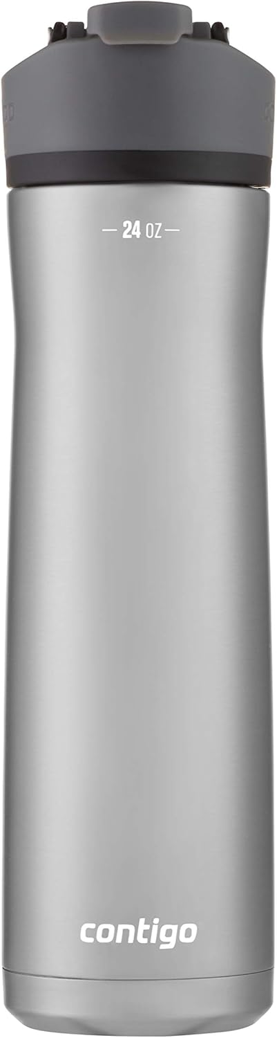 Cortland Chill 2.0 Vacuum-Insulated Stainless Steel Water Bottle, Spill-Proof Sip Technology, Interchangeable Lid, 24oz, Steel/Liorice, Perfect for Fitness, Travel, Everyday Use