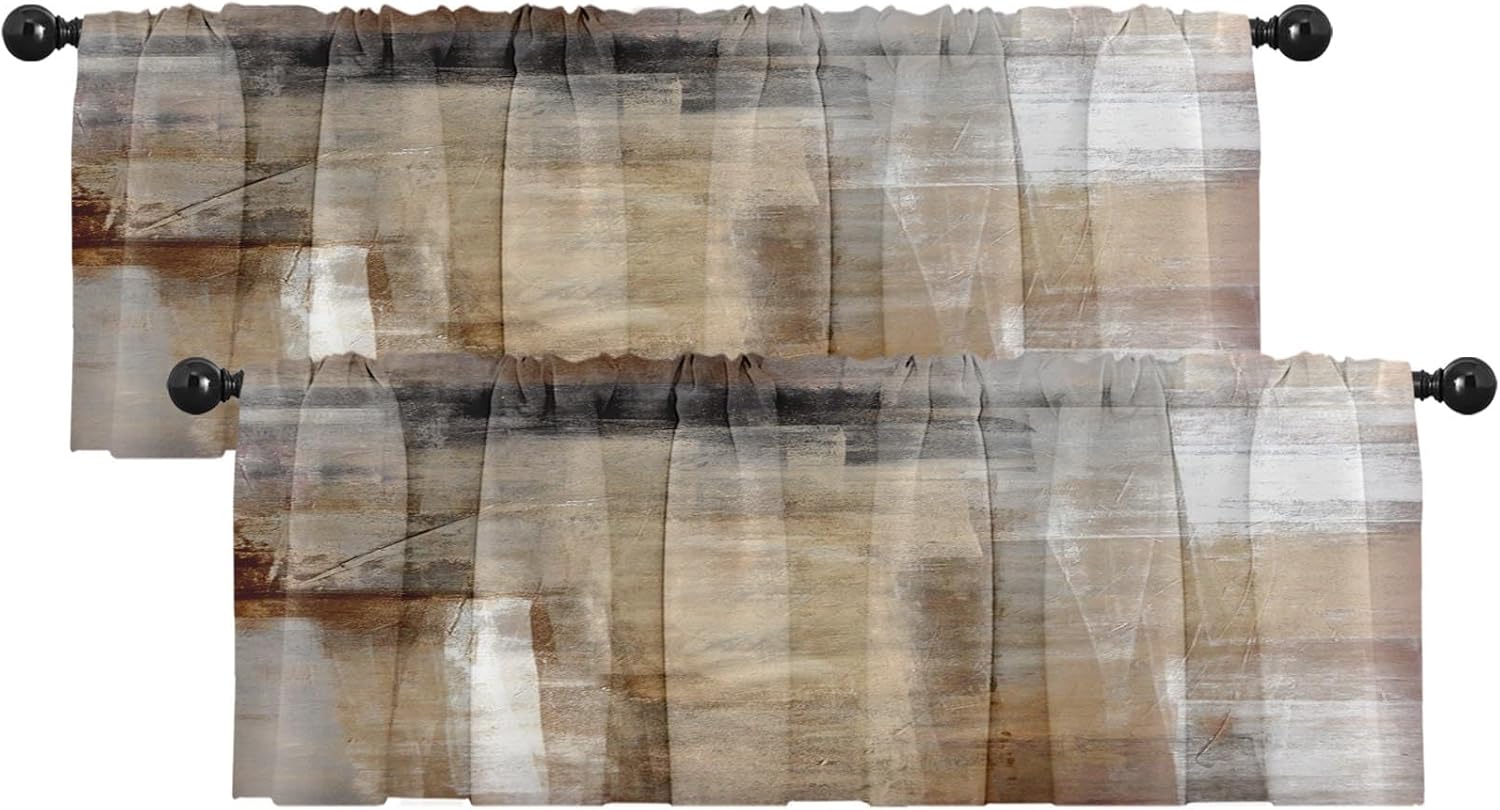 Emvency 2 Pack Valances Window Treatments, Brown Abstract Modern Art Blackout Drapes Adjustable Curtain for Windows Living Room Kitchen Over Sink, 18x52 Inch Rod Pocket Valances