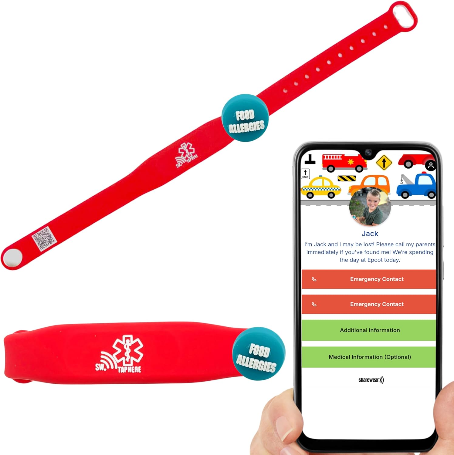 Smart Bands for Kids if Lost, Child Safety ID Wristband for Autism, Autism Awareness Medical Alert Bracelet, Disney Accessories for Autism, Wristband Food Allergy, Food Allergy Awareness, QR code Bracelet for Kids