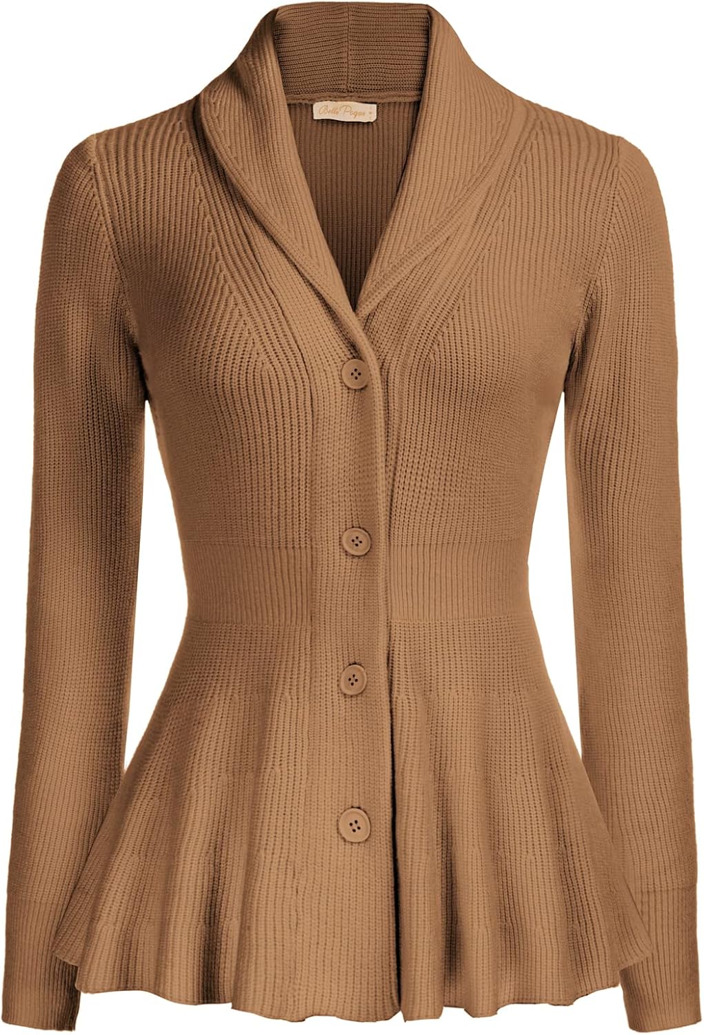 Belle Poque Women's Cardigan Sweater Vintage Shawl Lapel V Neck Open Front Button Down Long Sleeve Knit Sweater Outwear Coat