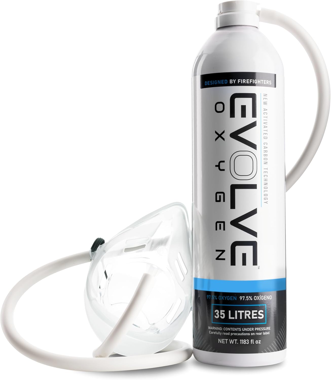 EVOLVE 35-Litre Pure Oxygen Canister with Mask and Tube | Portable Oxygen Can | Ideal for Home Use and Outdoor Activities | Designed by Firefighters | Made in Britain | Pack of 1