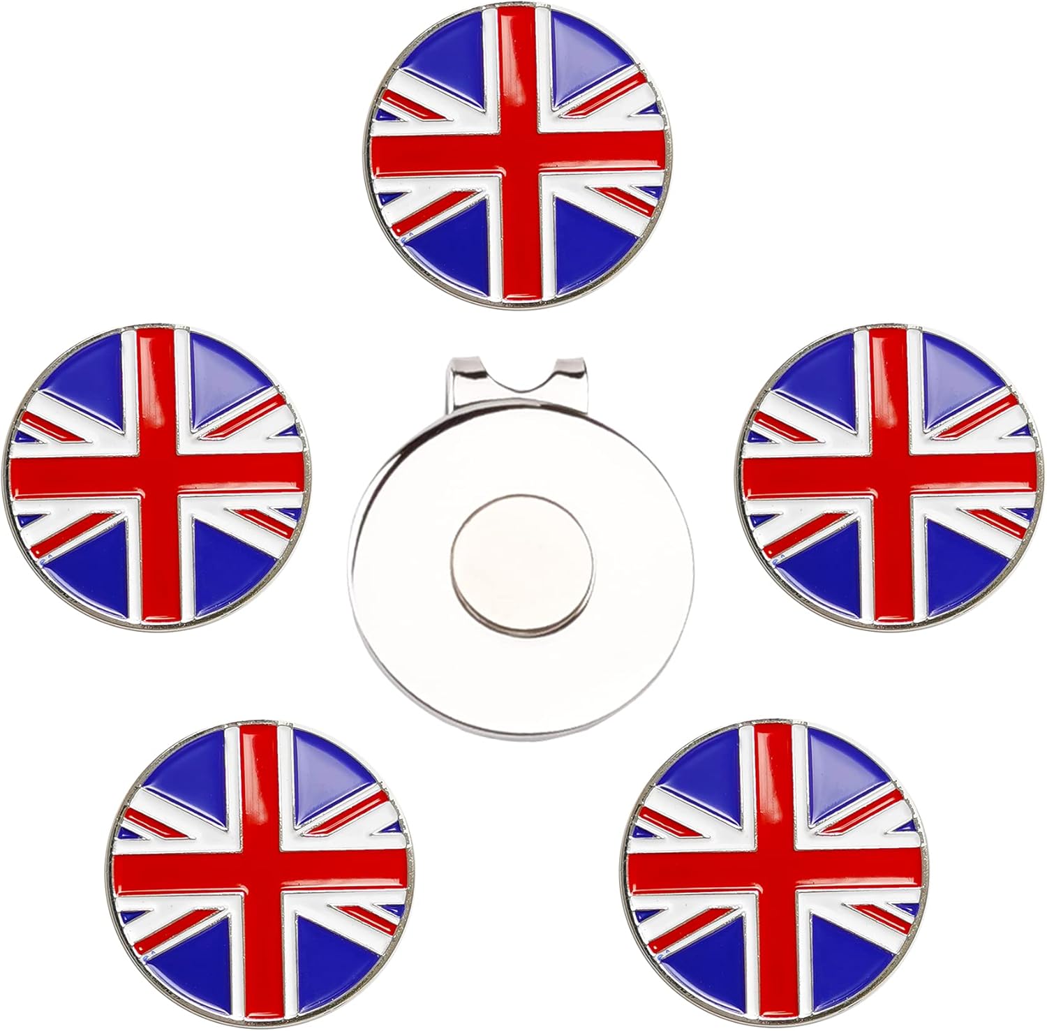 Eshan Golf Ball Markers Magnetic Hat Clips Set Golf Bag Accessories Gift for Men Women Golfer Fan (5 Ball Markers & 1 Hat Clip)