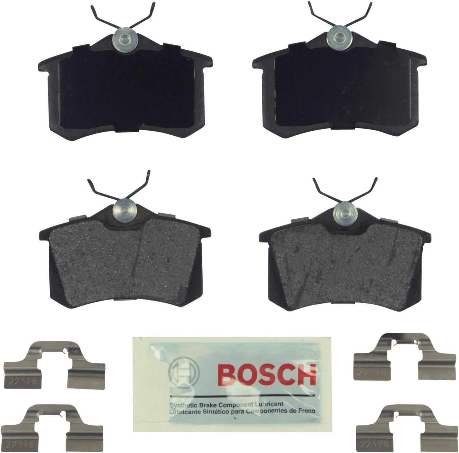 BOSCH BE340H Blue Semi-Metallic Disc Brake Pad Set with Hardware - Compatible with Select Audi A4, A6, A8, S4, S6, S8, TT; Volkswagen Beetle, Cabrio, Corrado, Eos, Golf, Jetta, Passat + More; REAR
