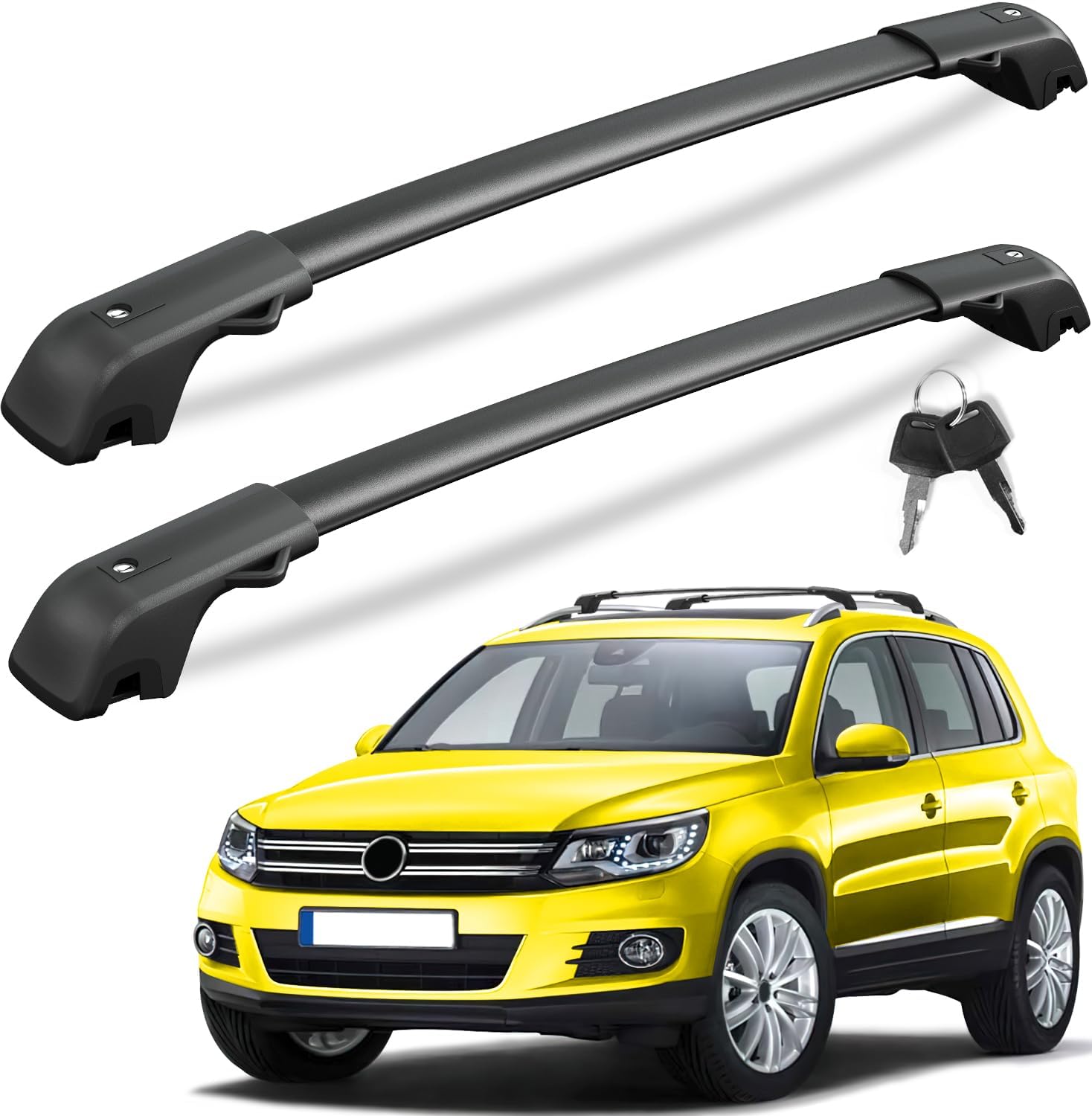 KINGGERI Lockable 220Lbs Roof Rack Cross Bars Compatible with Volkswagen VW Tiguan 2018-2024 and Taos 2022-2024, Heavy Duty Anti-Theft Aluminum Roof Rails Crossbars Rooftop Luggage Racks Carrier