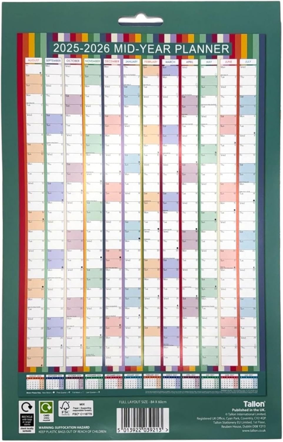 PaulStore 2025 2026 Large Academic Mid Year Wall Planner Calendar A1 Size 840 x 600mm (Multicolour)