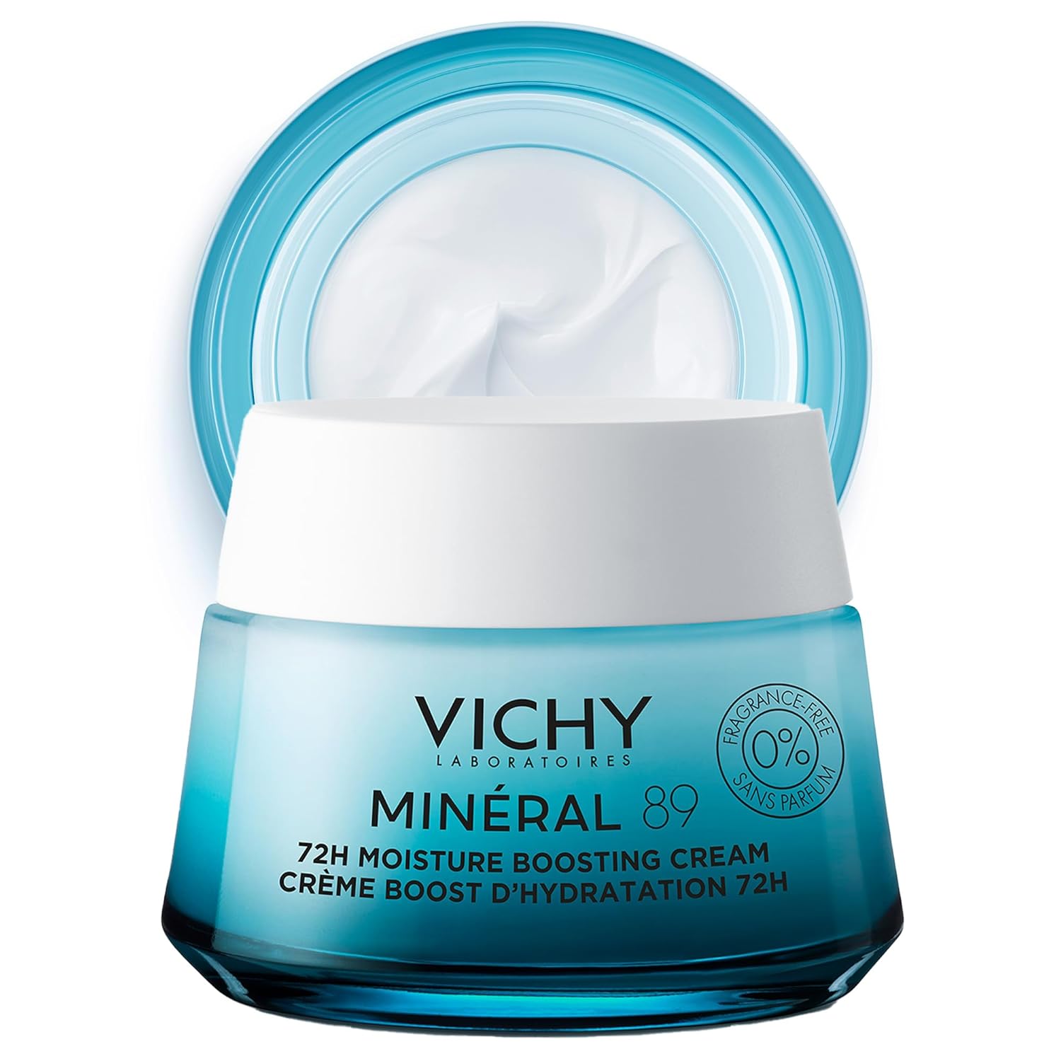 Vichy Mineral 89 Fragrance Free Cream, Moisture Boosting Cream with Hyaluronic Acid, Daily Face Moisturizer, Available in 3 Formulas For All Skin Types, Dry & Sensitive Skin & Mattifying for Oily Skin