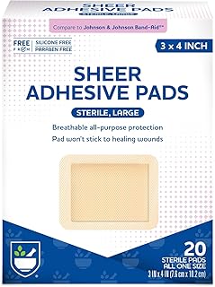 Rite Aid Sheer Adhesive Bandages with Sterile Non Stick Pad, 3" x 4" - 20 Count | Wound Care/First Aid Supplies | Bandage Wrap | Medical Tape for Skin Bandages