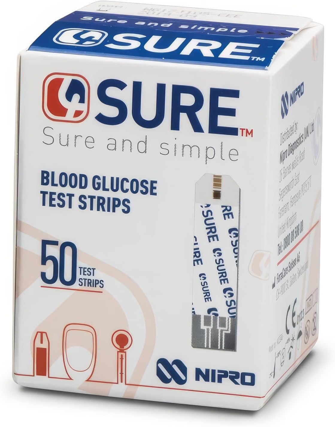 4Sure and Simple Blood Glucose Test Strips – 50 Strips | Accurate & Fast Blood Sugar Testing | Diabetic Glucose Monitoring | Easy-to-Use & Reliable